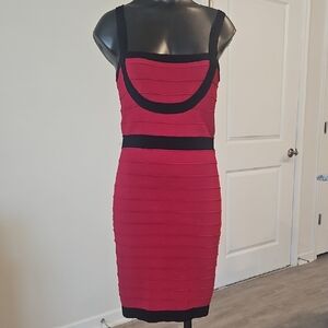 Boby Central Elegant Red and Black Bandage Dress, Size Medium